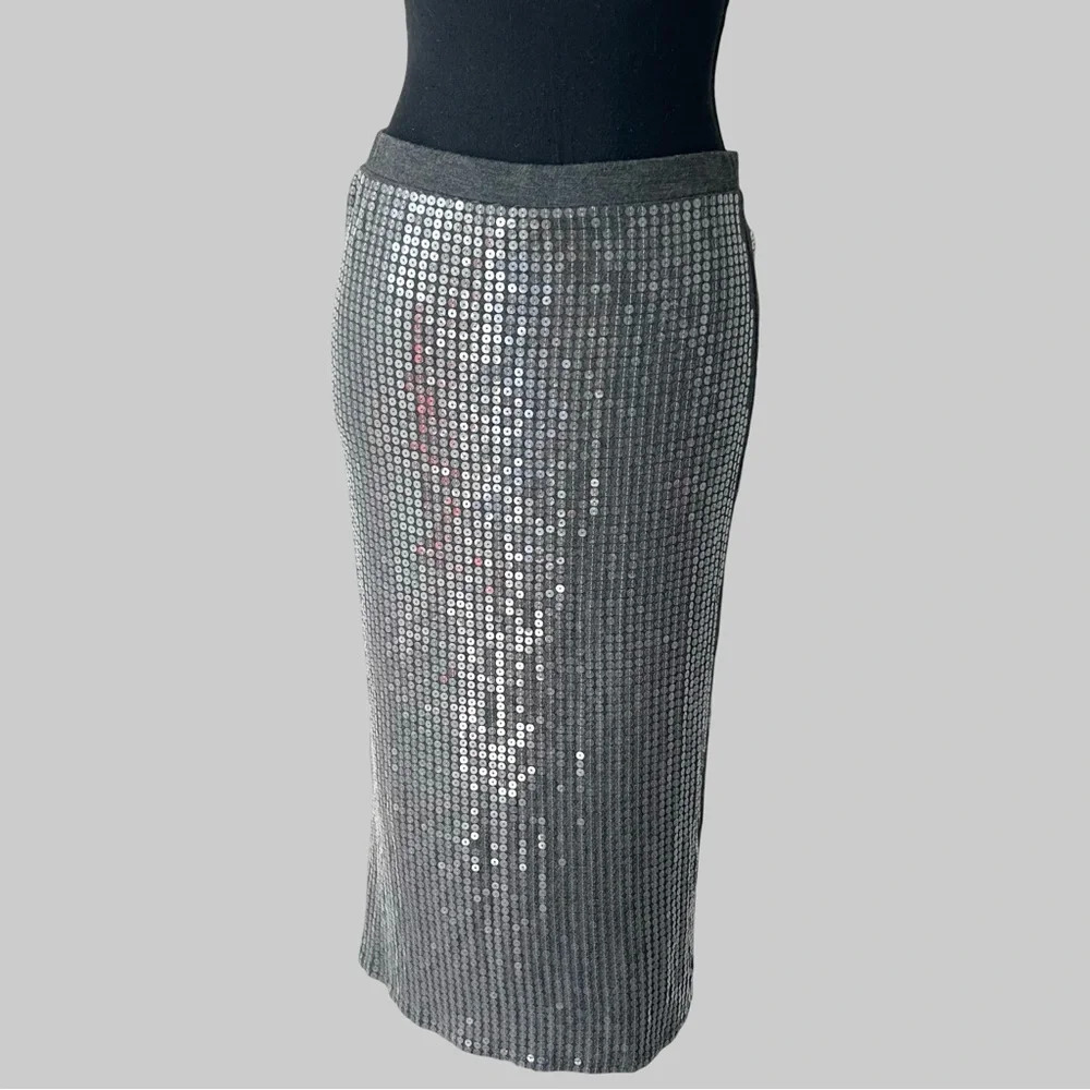 Press Sequin Knitted Straight Midi Skirt